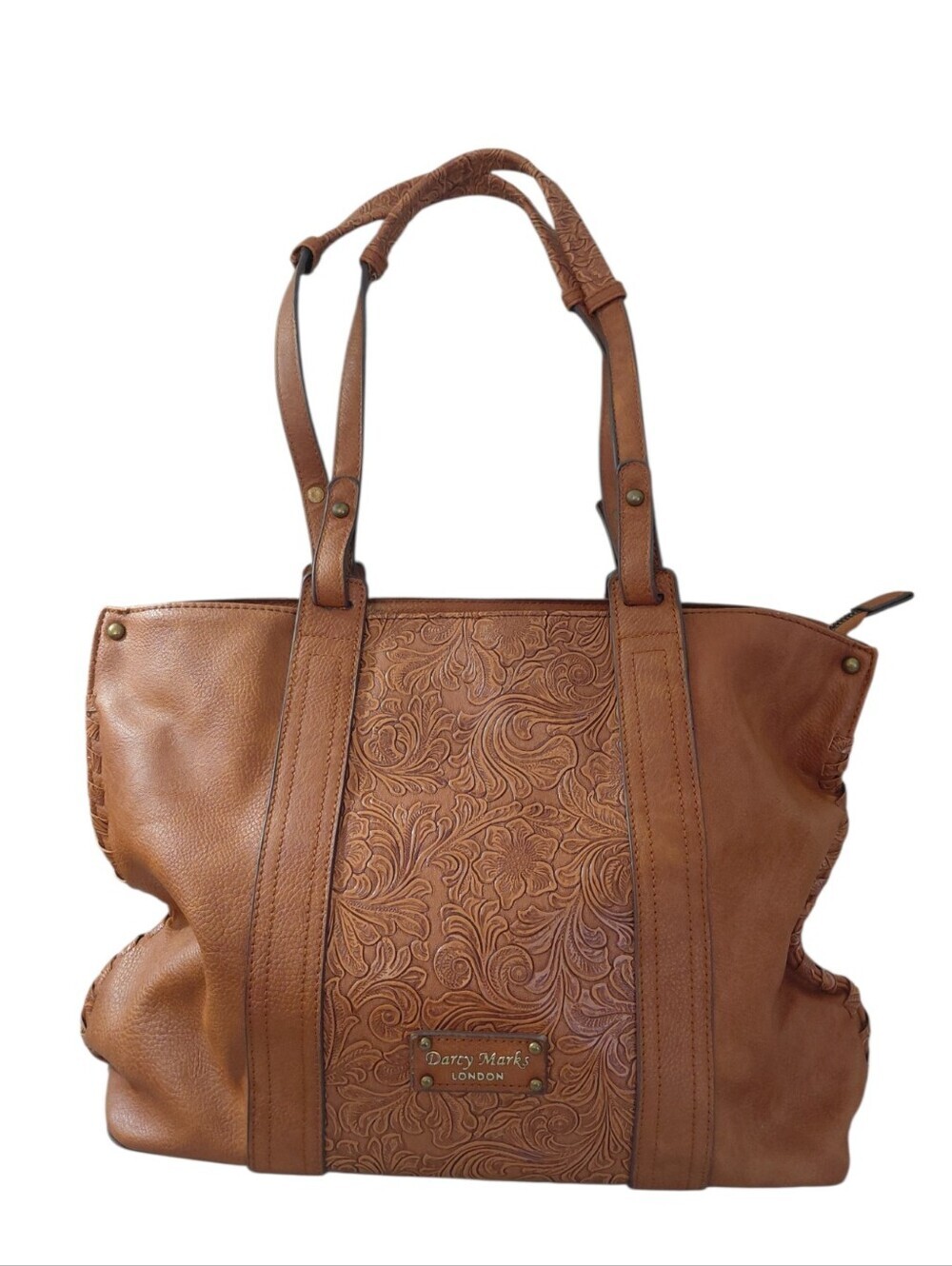 Darcy Marks Embossed Leather Tote in Tan